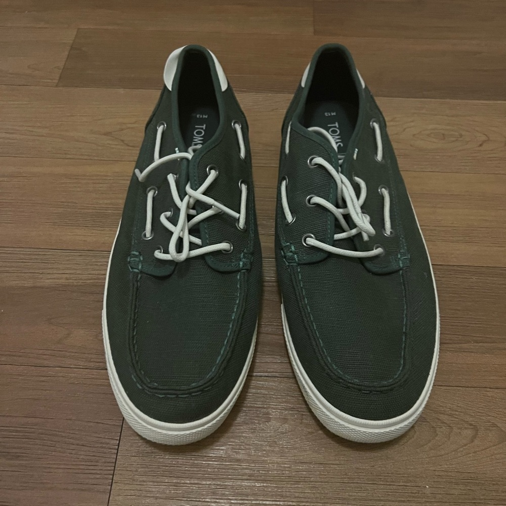 Mens Toms Green Boat Shoes Size 13